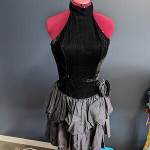 Black vintage velvet and taffeta dress, size 12